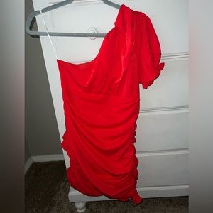 Red- One shoulder mini dress